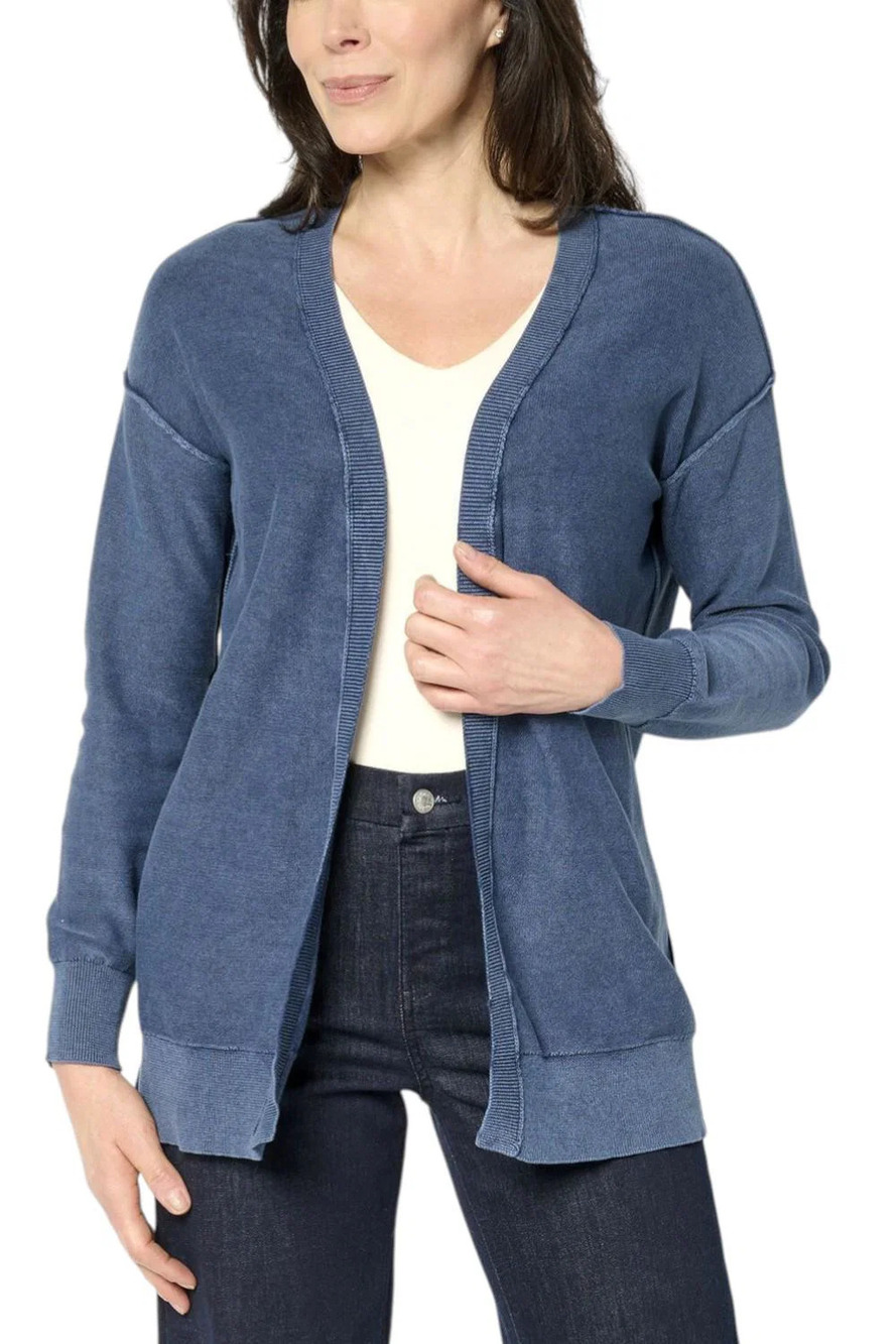Attitudes by Renee Women's Cotton Cardigan w/Wash Effect Navy - Regular